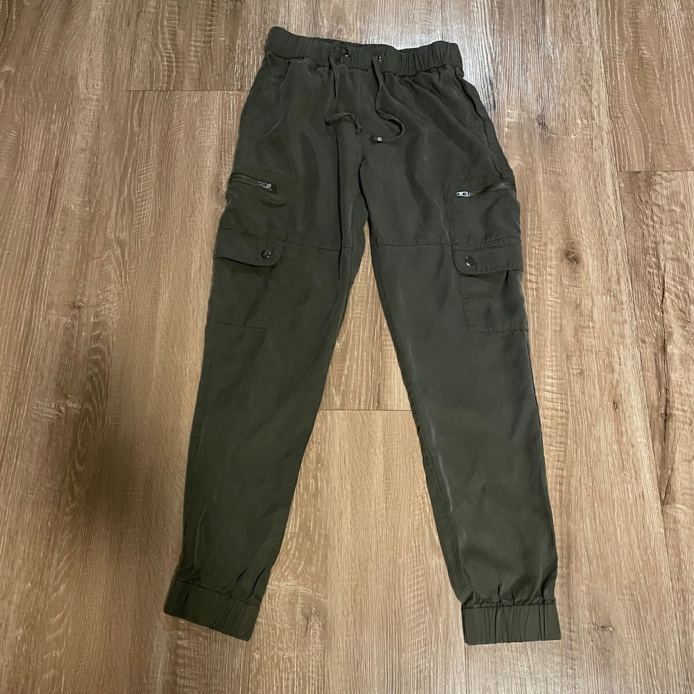 Banana Republic Womens Cargo Joggers XXS Olive Green Tencel Lyocell Utility Pant
